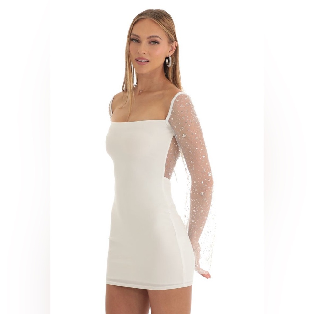 Pauline Sequin Long Sleeve Dress in White